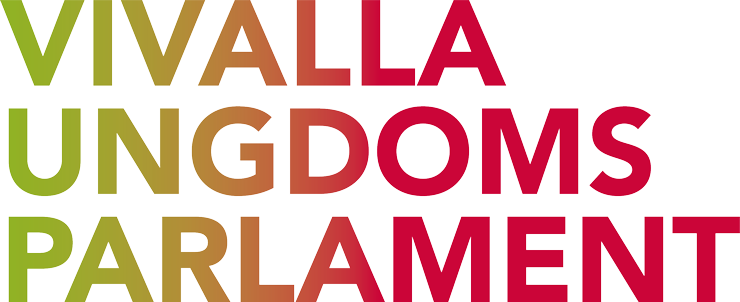Logotyp Vivalla ungdomsparlament i rött och grönt