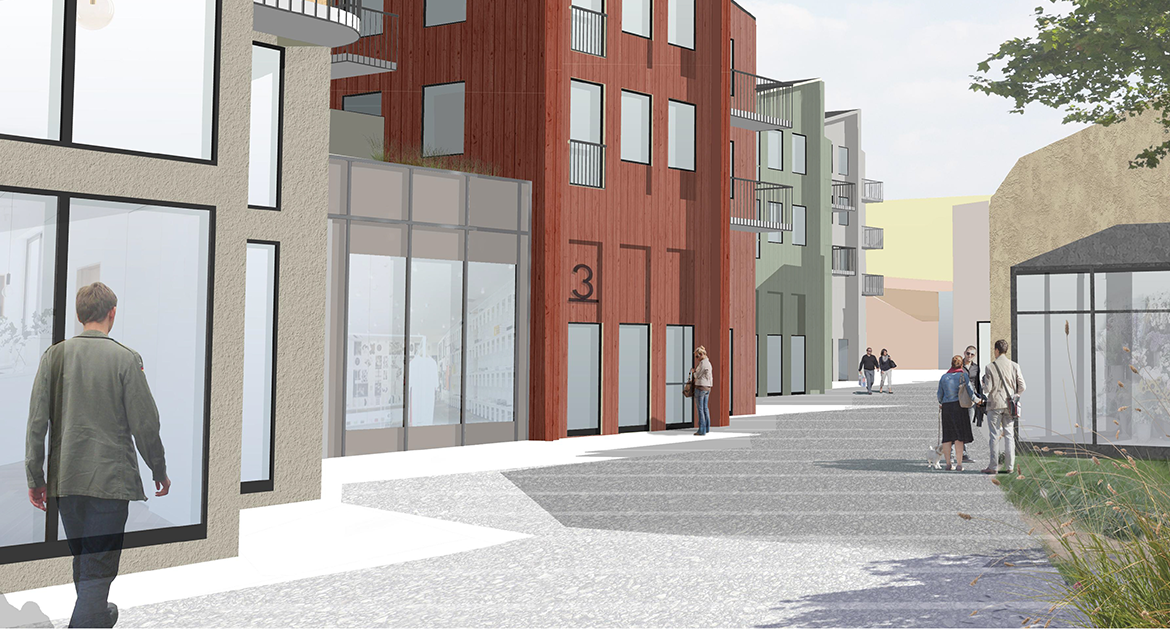Visionsskiss över ny form i kvarteret Hållstugan