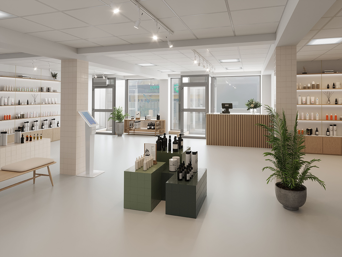 Visionsskiss över ny butikslokal i kvarteret Hållstugan vid Stortorget